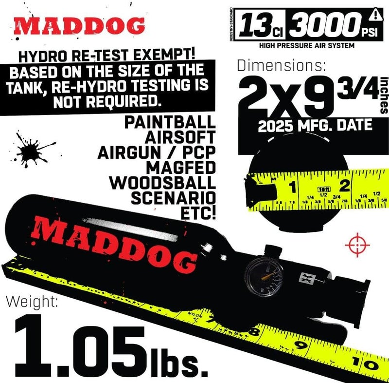 MAddog 13ci/3000psi Aluminum Compressed Air HPA Paintball Tank with Regulator - Image 5